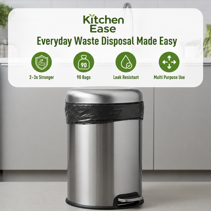 KitchenEase Garbage Bags | Home size 90 Bags - 30 X 3 Rolls | 19 X 21 inches | Black
